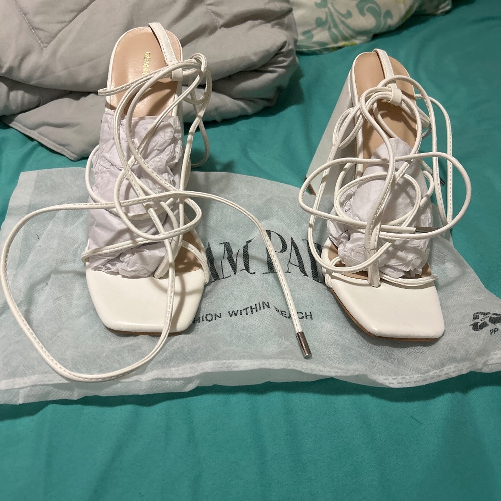 High heels white sandals